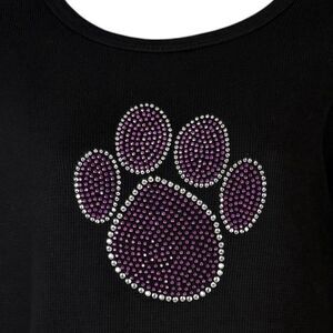Bay Beauty Junior XL Black Knit Pullover Sweater Faux Rhinestones Purple Dog Paw